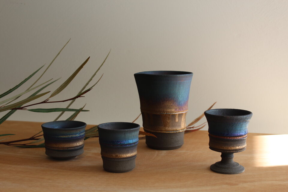 匠のぐい呑み 食前酒ゴブレット ゴールドブルー彩 | iichi 日々の