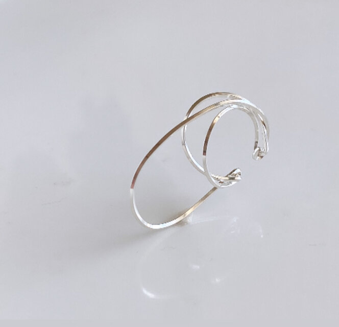 silver925 diagonal unbalance イヤーカフ　3連