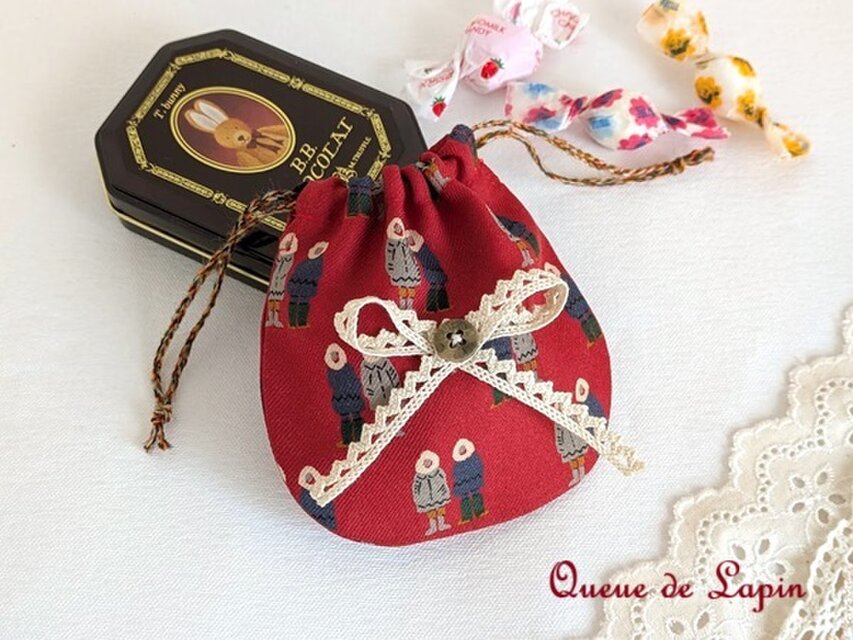 リボン付きの可愛いミニ巾着（赤）