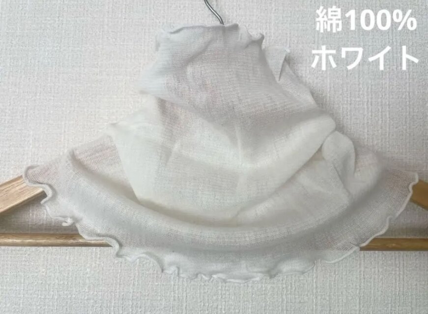 綿100%ホワイトレース手作りネックウォーマー日焼け止めにおススメです。