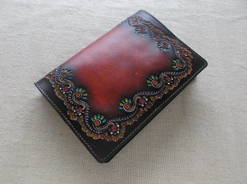 文庫サイズブックカバー 刻印、拭き染め 牛革