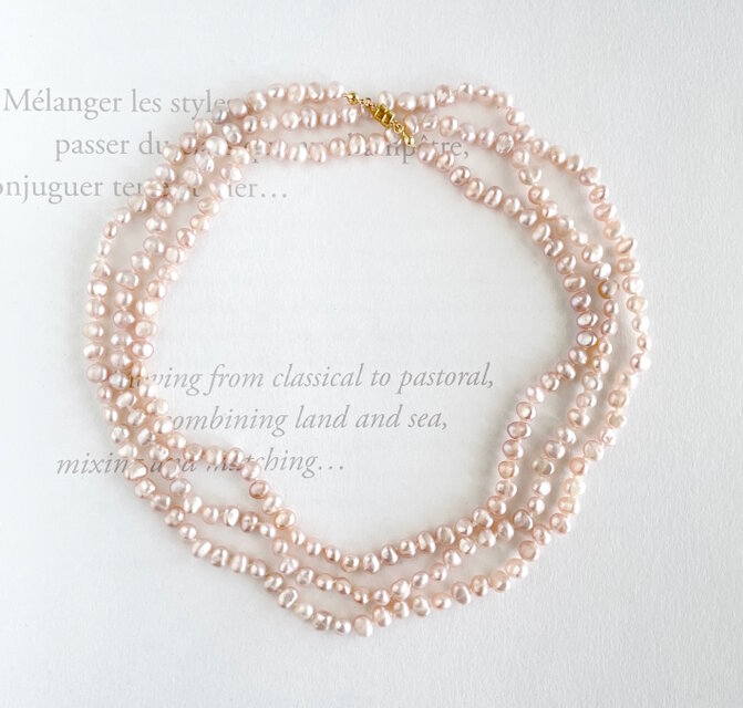 バロックパール ほんのり桜ピンク 超ロングネックレス ちょっと訳あり 1点のみ