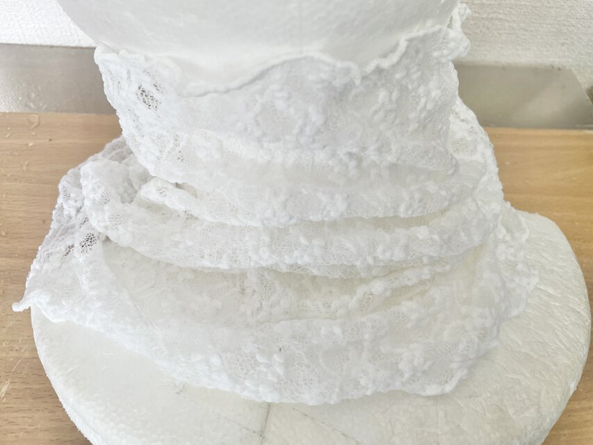 立体編みホワイトボタニカルレースハンドメイドネックウォーマー日焼け  