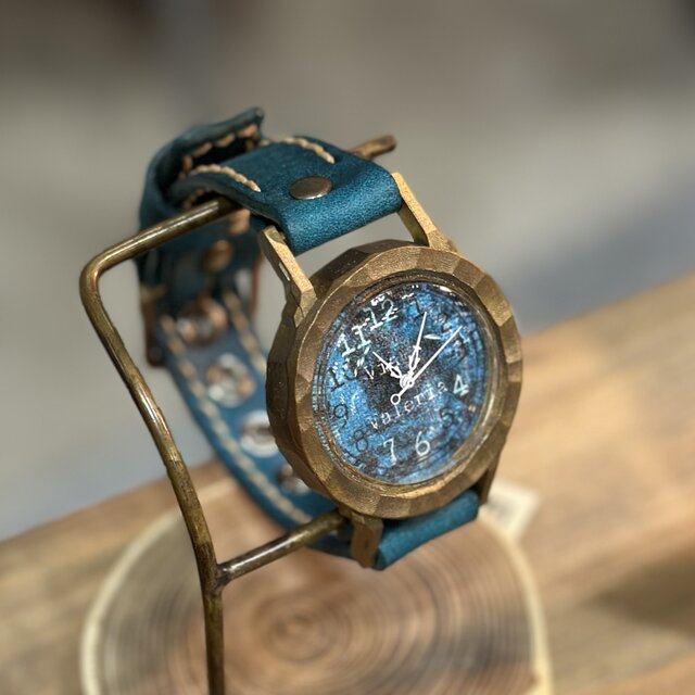 手作り腕時計　Via Valeria(レトロブルー & イタリアブルー色革)