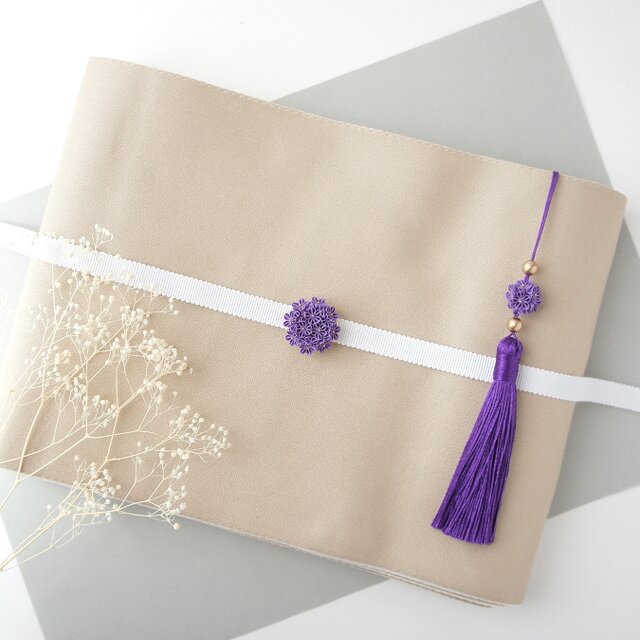 つまみ細工帯留め　薄紫　シルバー 着物小物 3点セット 〔すみれ〕 ヘアコーム 帯留め 帯飾り つまみ細工