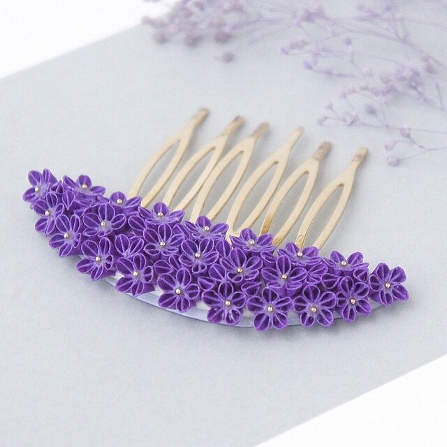 着物小物 3点セット 〔すみれ〕 ヘアコーム 帯留め 帯飾り つまみ細工