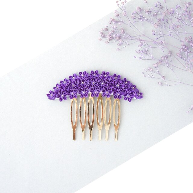 着物小物 3点セット 〔すみれ〕 ヘアコーム 帯留め 帯飾り つまみ細工