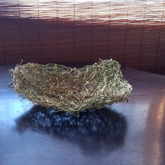 カラスウリの蔓の浅いバスケット