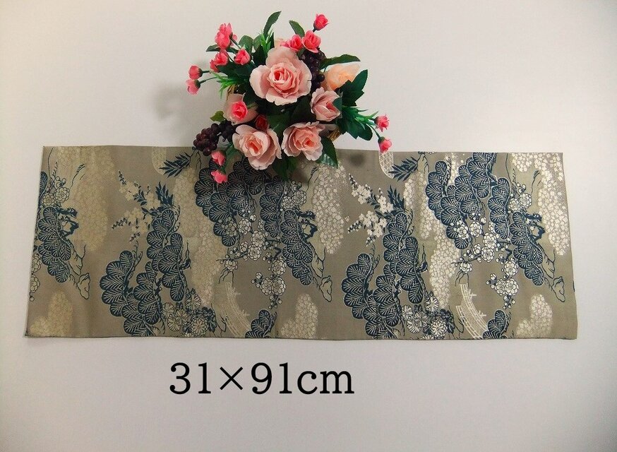 16)2210】91cm/アンティーク帯・笠松文様/テーブルセンター/和風・帯