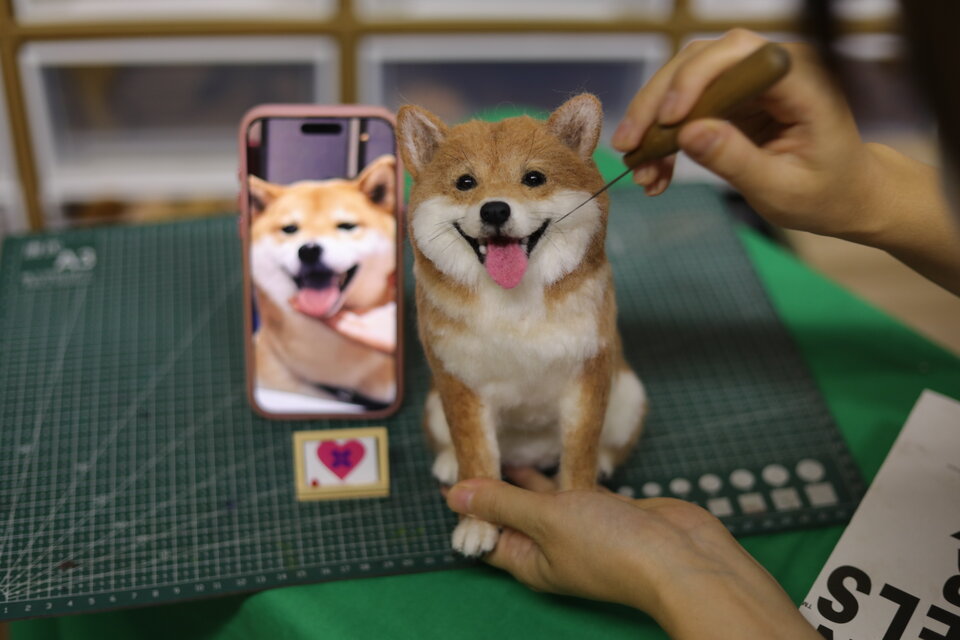 羊毛フェルト犬　ちろ 受注作製】羊毛フェルト、うちの子、犬ぬいぐるみ、フェルト犬