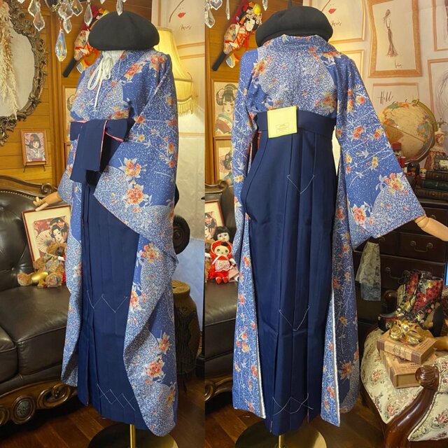 振袖 洗える 化繊 着物 袴 リメイク ワンピース ドレス 帯
