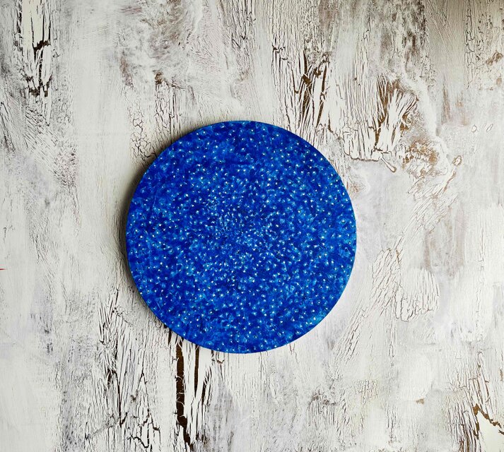 直径30㎝ コバルトブルーの星空 20252-d 油彩・原画・円形アートパネル