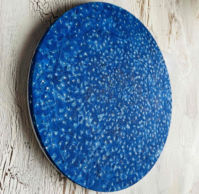 直径30㎝ コバルトブルーの星空 20252-d 油彩・原画・円形アートパネル