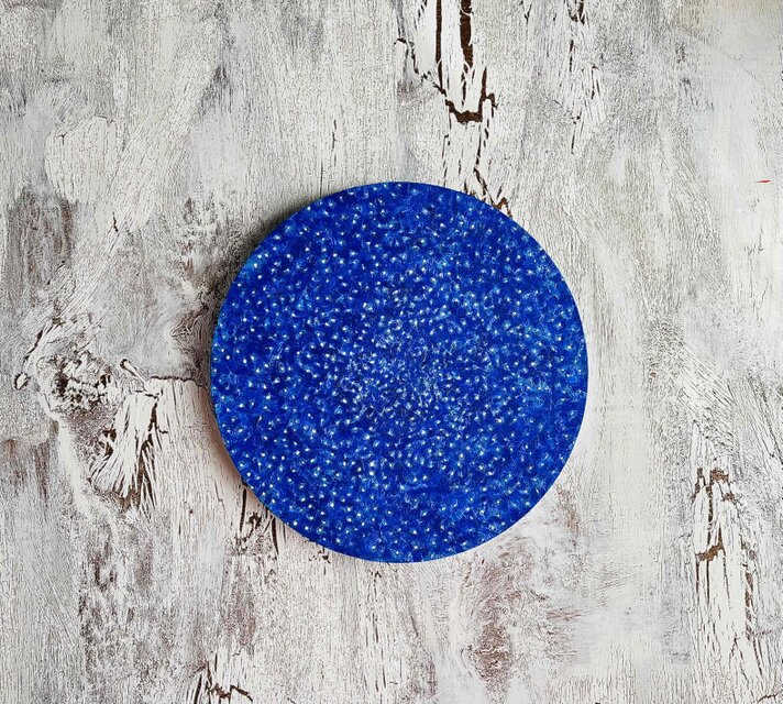 直径30㎝ コバルトブルーの星空 20252-d 油彩・原画・円形アートパネル