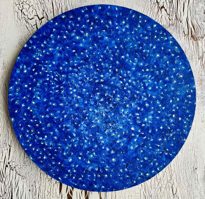 直径25㎝ コバルトブルーの星空 20252-5 油彩・原画・円形アートパネル