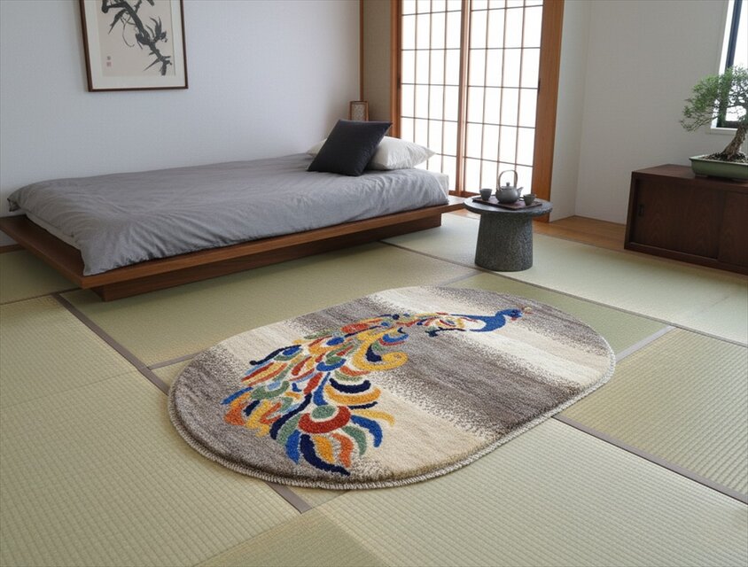 ペルシャ　ギャッベ 120×82 ライトブラウン　孔雀　小判型 ペルシャ ギャッベ 120×82 ライトブラウン 孔雀 小判型