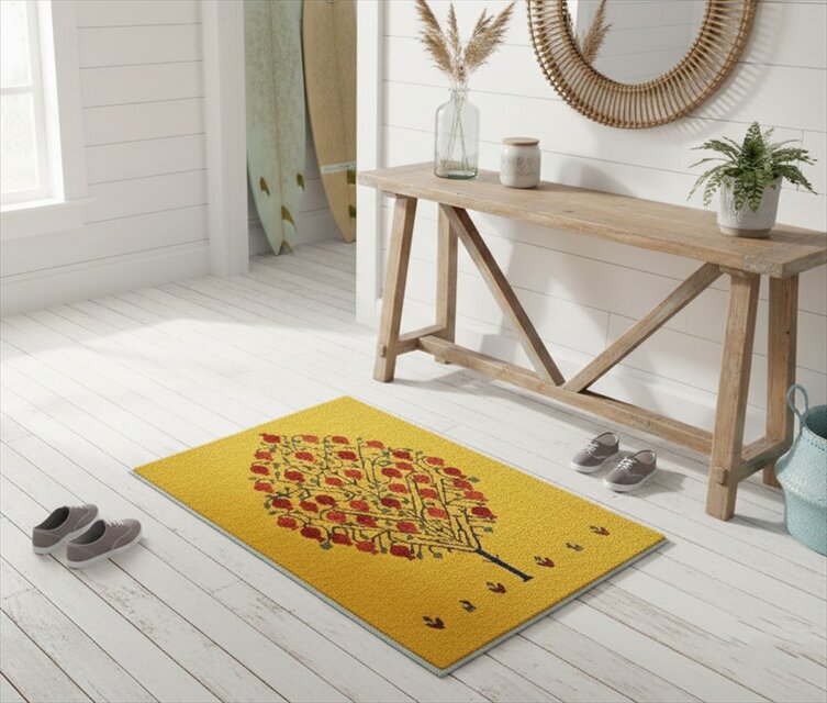 ペルシャ　ギャッベ　パルヴィーズ　コルクウール　カシュクリ　ラグ　マット　90x65cm　ザクロの木　RJ14382