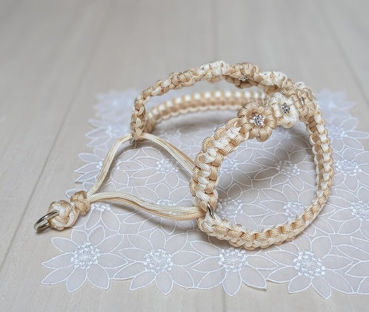 パラコード ハーネス 胸元に花モチーフを配した小型犬用 お揃いの