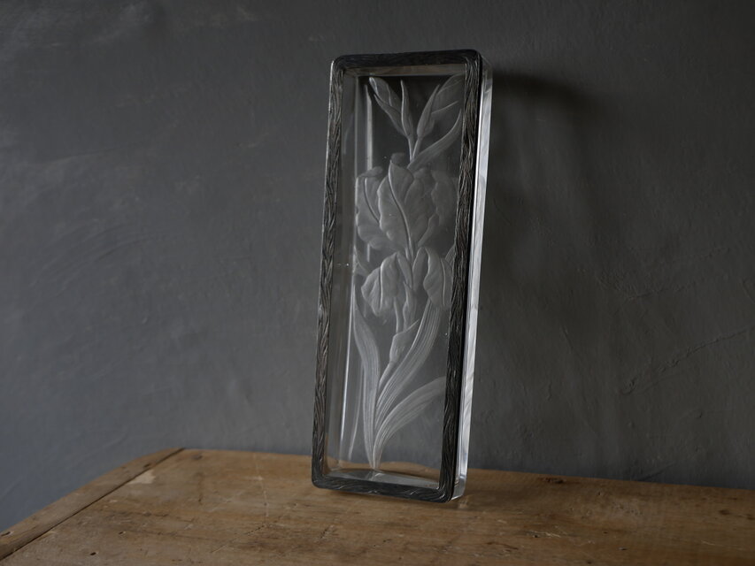 SAINTYVES PARIS　純銀フレーム　ガラスアートのトレイ　フランスアンティーク　アンティークのある生活