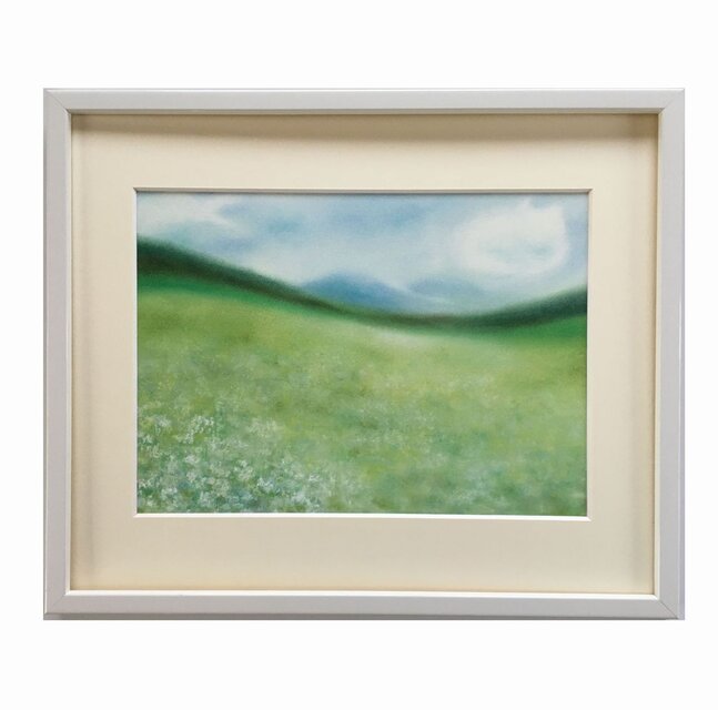 そばの花と猫雲（パステル画　原画）４号