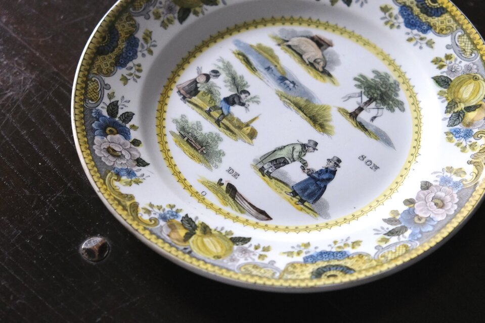 ショワジールロワ 彩色 グリザイユ 平皿 なぞなぞ φ20.8cm