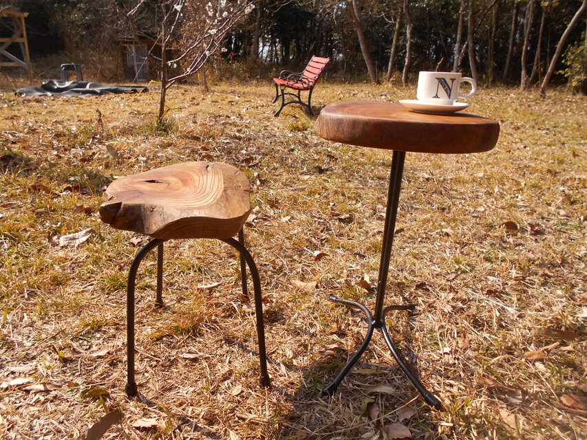 けやき 　低アイアンイス　03-12　イスのみ　高さ40㎝：僅かな高さ変更可能）