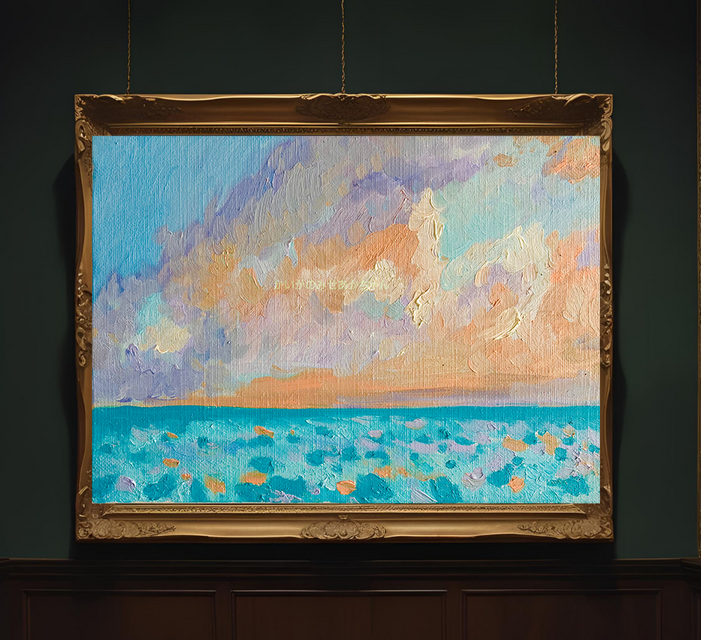 16×23㎝「朝の海　20253」油彩・原画・サムホールサイズ