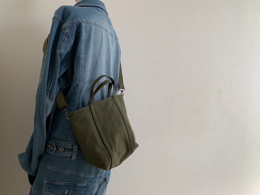 帆布 2wayショルダートート　「pote」(S) オリーブドラブ