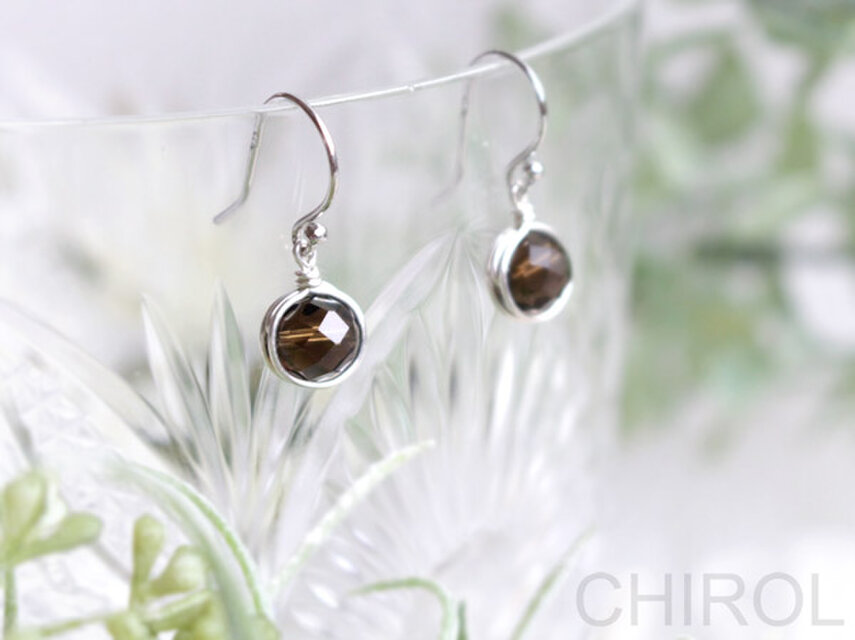 シンプル スモーキークォーツ ピアス/ SV925
