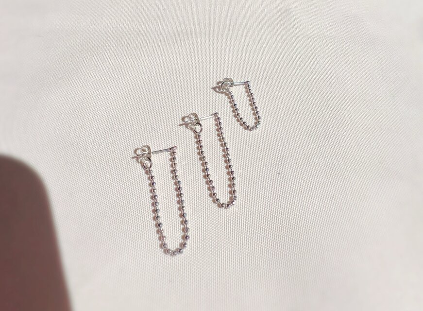 カットボールチェーン3ピースピアス