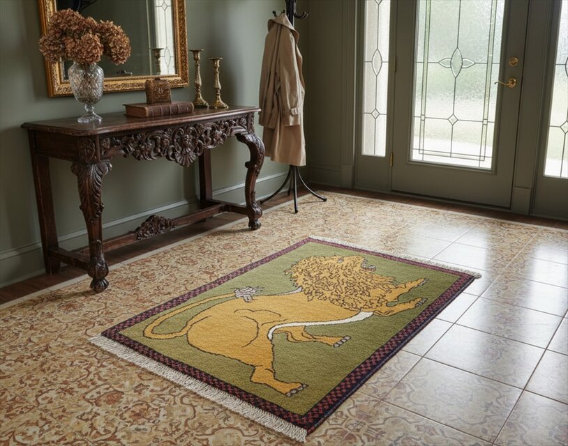 88x60cmペルシャ絨毯　アマレバフトライオンラグ　ギャッベ手織り絨毯 88x60cmペルシャ絨毯 アマレバフトライオンラグ ギャッベ手織り絨毯