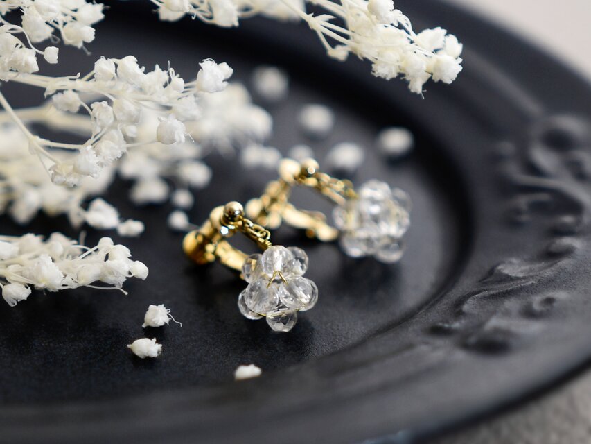 【イヤリング】クリスタル 水晶の実 金平糖 4月誕生石／誕生日プレゼントにも