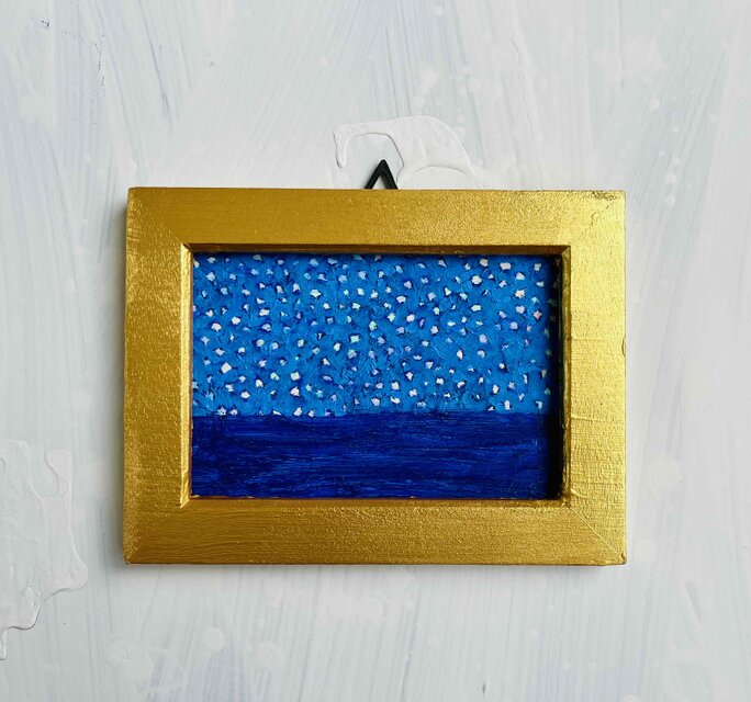 ⒓×16㎝「星空と海 20253」額装・油彩・原画・独立スタンド付き