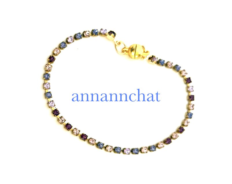 【稀少　オーストリア製　ビンテージ　swarovski 　3色　青紫　ブレスレット】