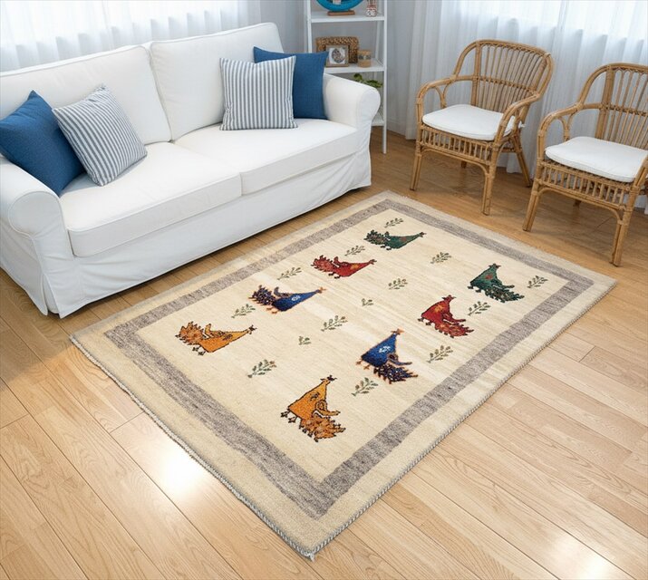 iichi限定目玉品】ペルシャ ギャッベ　リビング　ラグ　174x120㎝　色彩が美しい孔雀　RJ13051