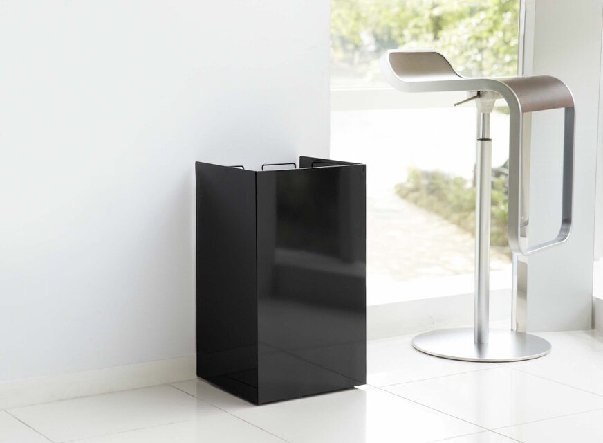 A factory ダストボックス＋ゴミ袋収納（２分別タイプ）：日本製 蓋なし スチール ゴミ箱 レジ袋 キャスター付 簡単脱着