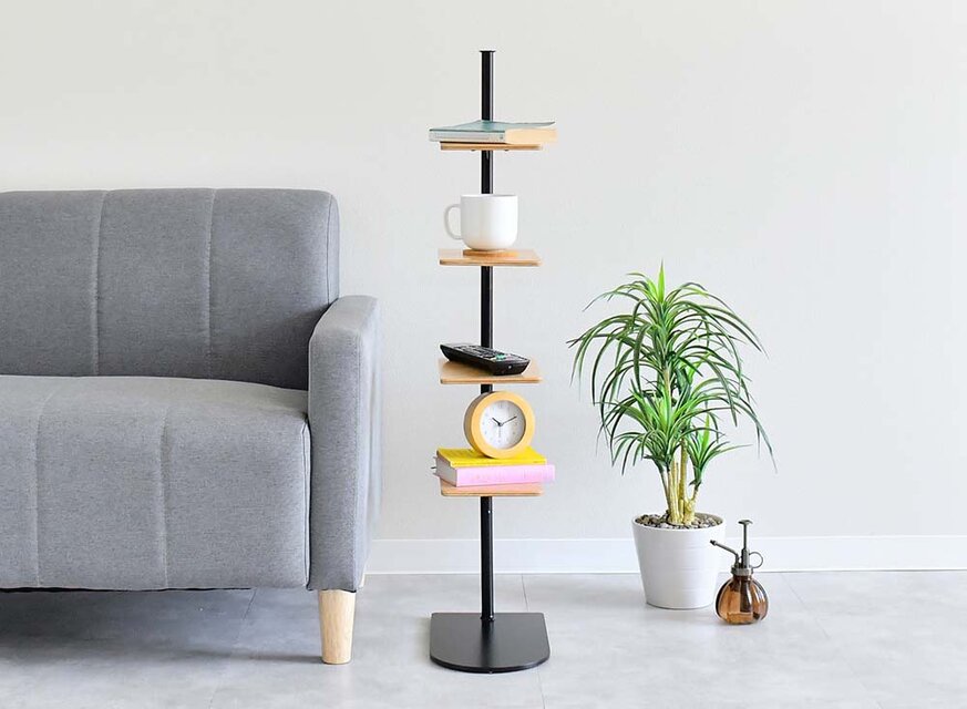 A factory サイドテーブル＋ラック：日本製 スチール 木製 テーブル タワー ナチュラル 省スペース ディスプレイ