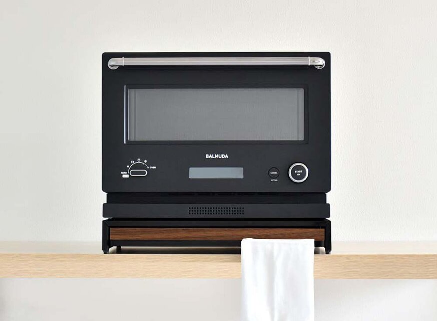 A factory オーブンレンジラック＋テーブル：日本製 スチール 木製 バルミューダ スライドテーブル キッチン 隙間収納