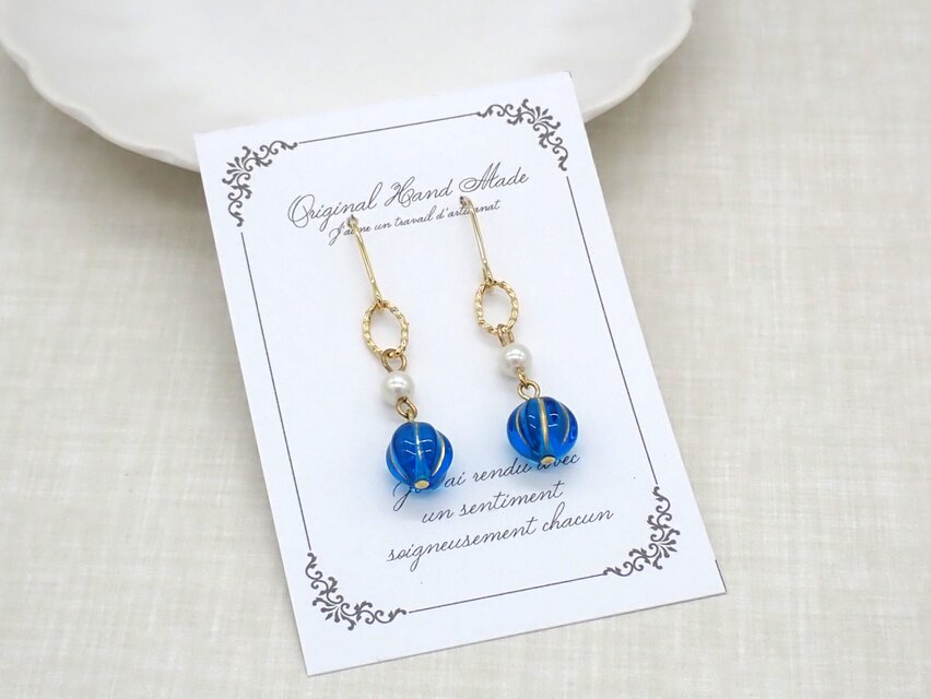 メロンビーズピアス／イヤリング【ブルー】