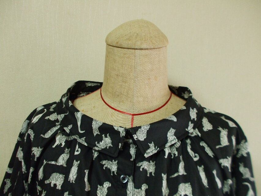 【 parks 】　リバティ　ネコ　タナローン　シャツ　ブラウス　グレー　猫 parks 】 リバティ ネコ タナローン シャツ ブラウス グレー 猫