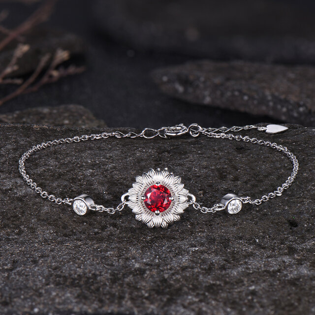 ユニークなひまわりブレスレット 7月の誕生石ルビーブレスレット ミニマリストスリーストーンブレスレット