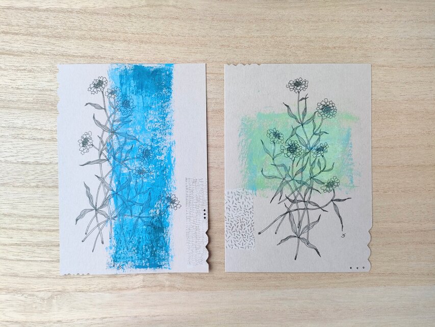 コラージュを添えたポストカード「blossom」