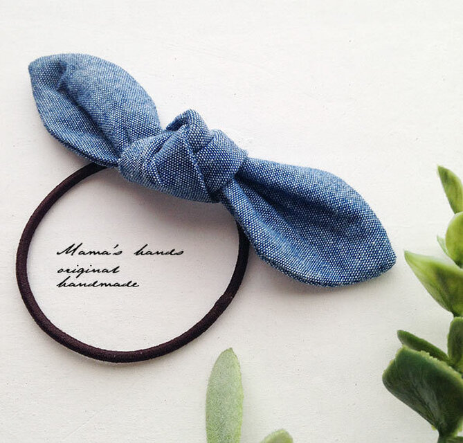 ⭐️16点売れました⭐️ おしゃれな カジュアル ライト デニム 水色 リボン ヘアゴム♪