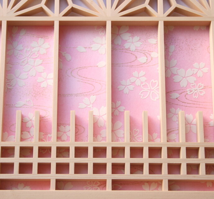 組子アートパネル 【書院障子風 八角面角麻帯 友禅紙＜桜＞】 和風