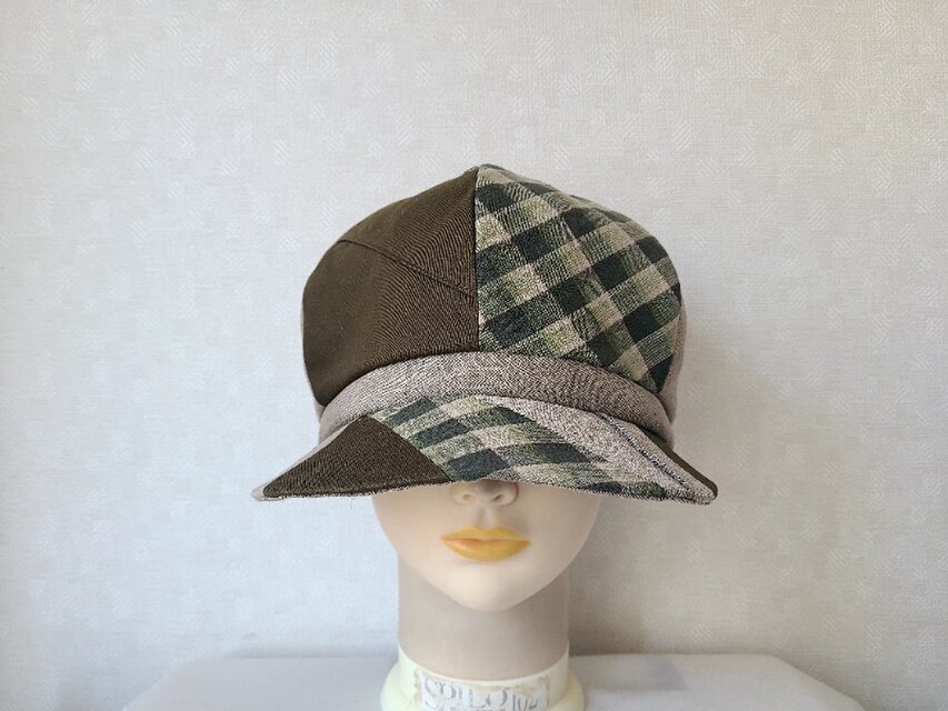 魅せる帽子☆コットンのグラデーションキャスケット～モスグリーン&ベージュ