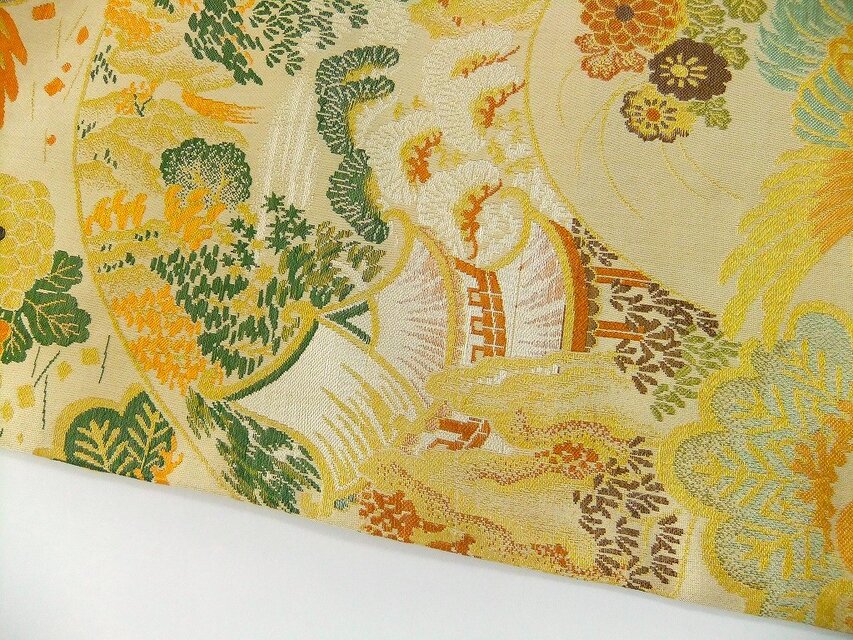 16)2240】98cm/アンティーク帯・鶴吉祥文様/テーブルセンター