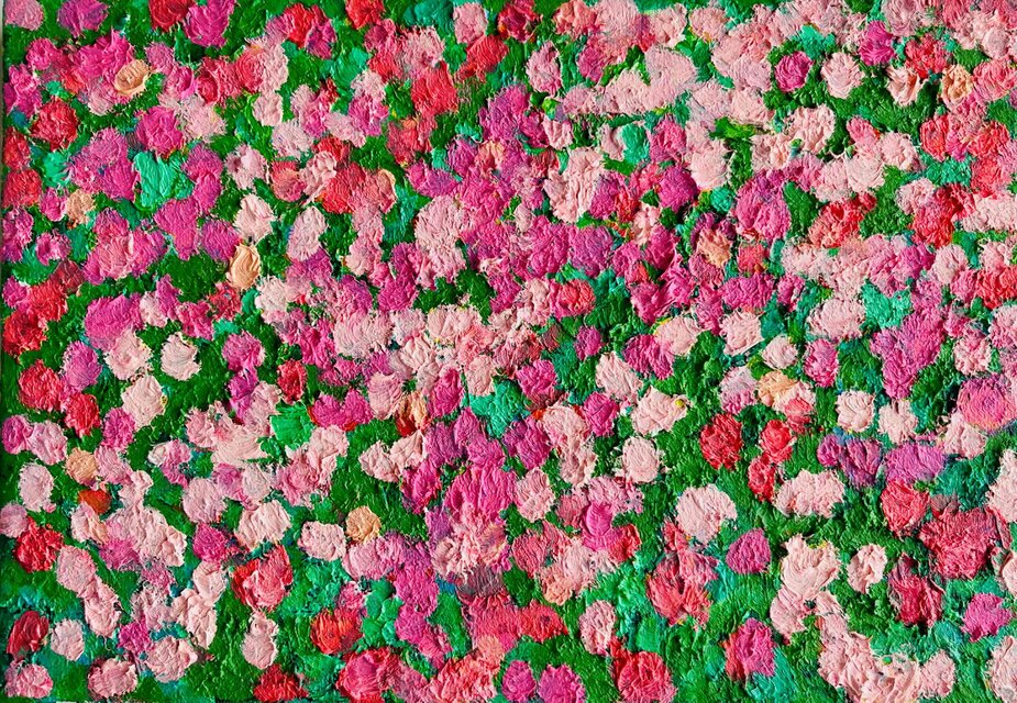 16×23㎝「ピンクの花畑」油彩・原画・サムホールサイズ | iichi 日々の