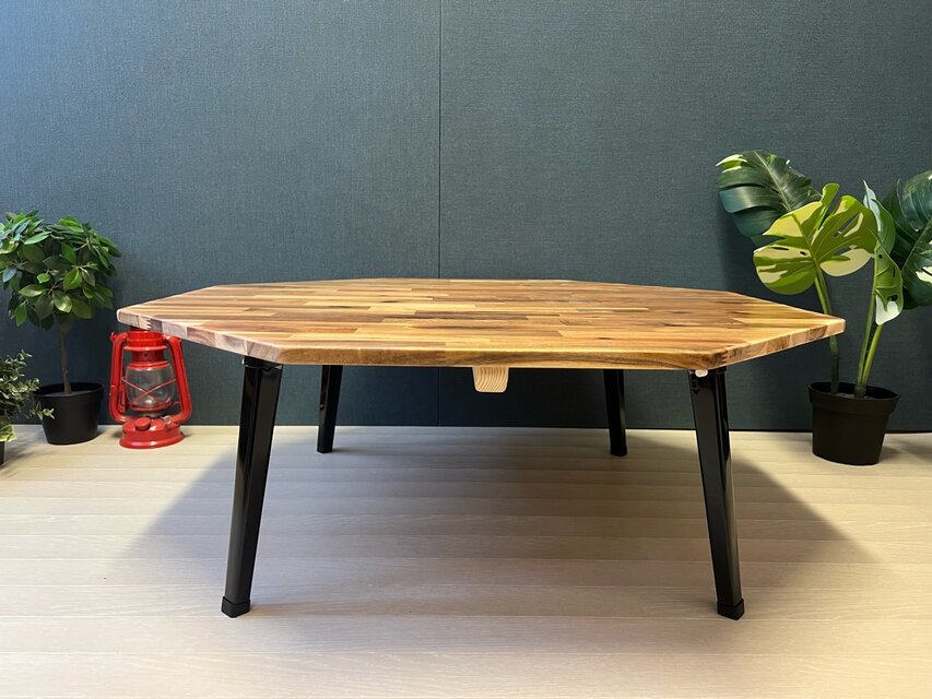 送料無料】 テーブル 8角形 直径90cm アカシア ブラウン 折り畳み 