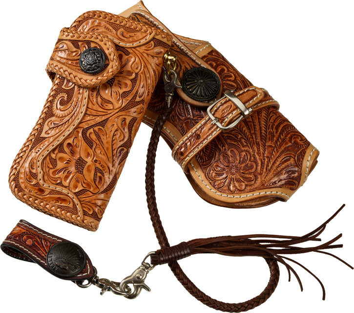 バイカーズウオレット ４点セット ハンドメイド レザーウォレット 本革 財布 長財布 カービング バイカー ウエスタン 限 B