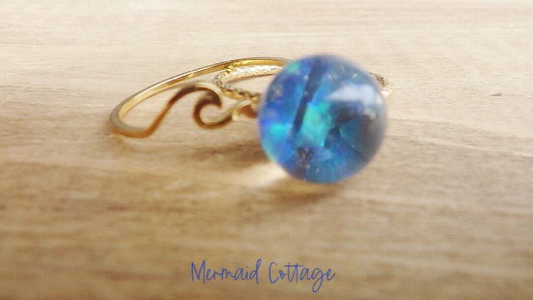 Pieces of sea 海の欠片のオパール玉と大波のリングセット